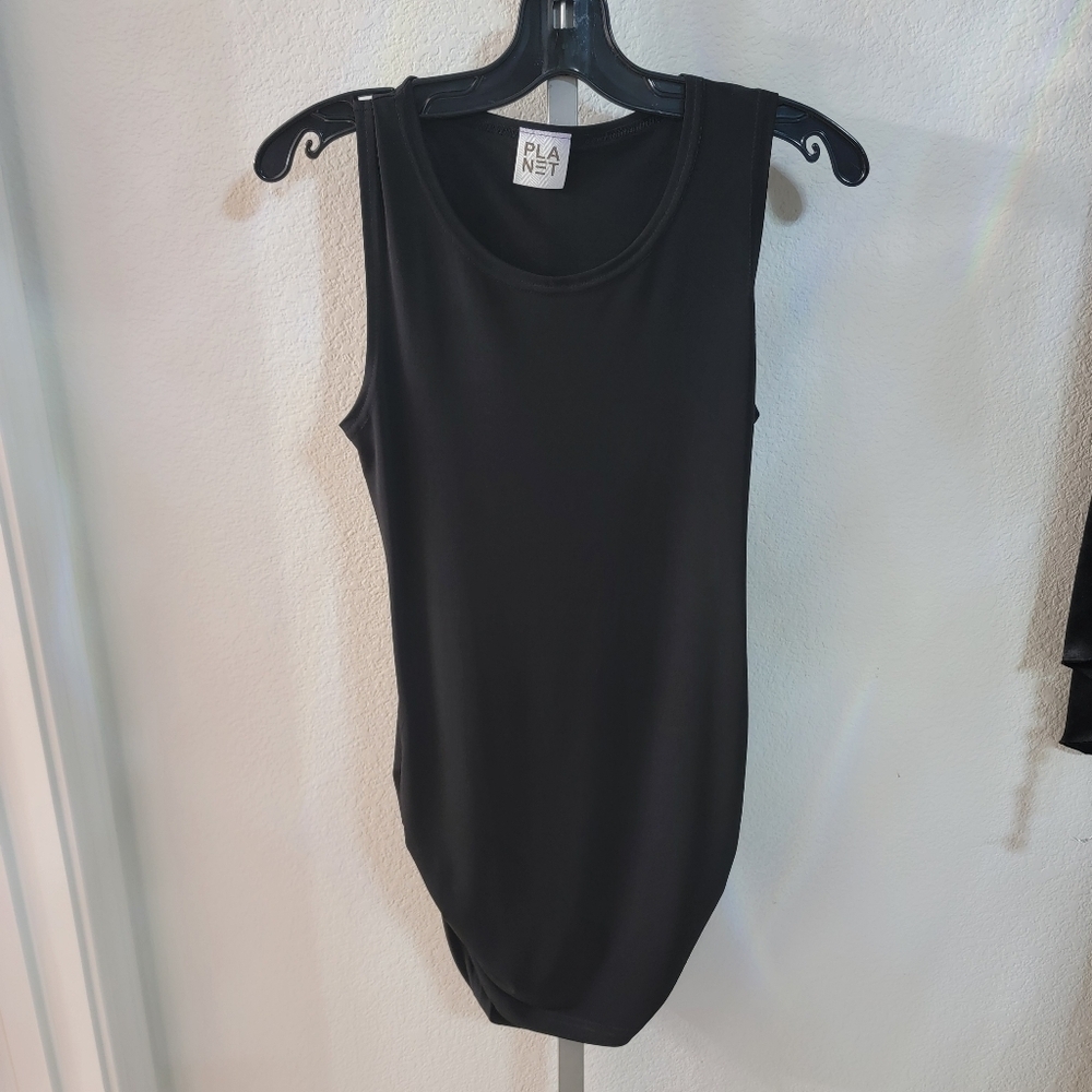 PLANET Microfiber/Spandex Women's Black Sleeveless Ruche Tank Top - Picture 2 of 10
